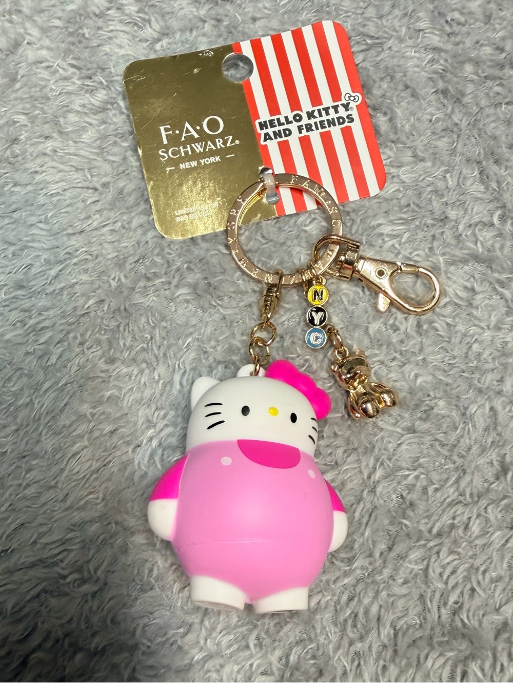 FAO Schwarz Pink & White Hello Kitty Key & Card Holder with Gold Accents